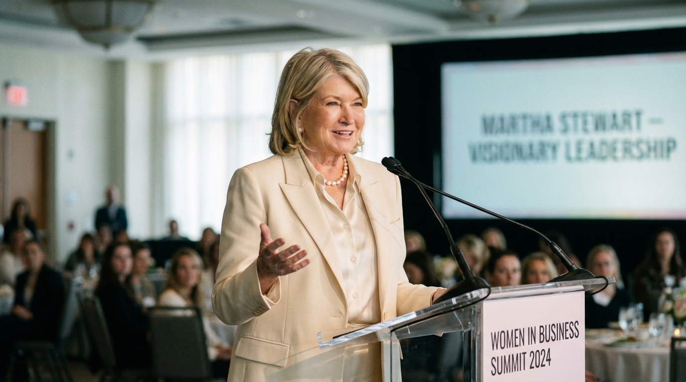 Martha Stewart speaking at a professional business forum event in 2024