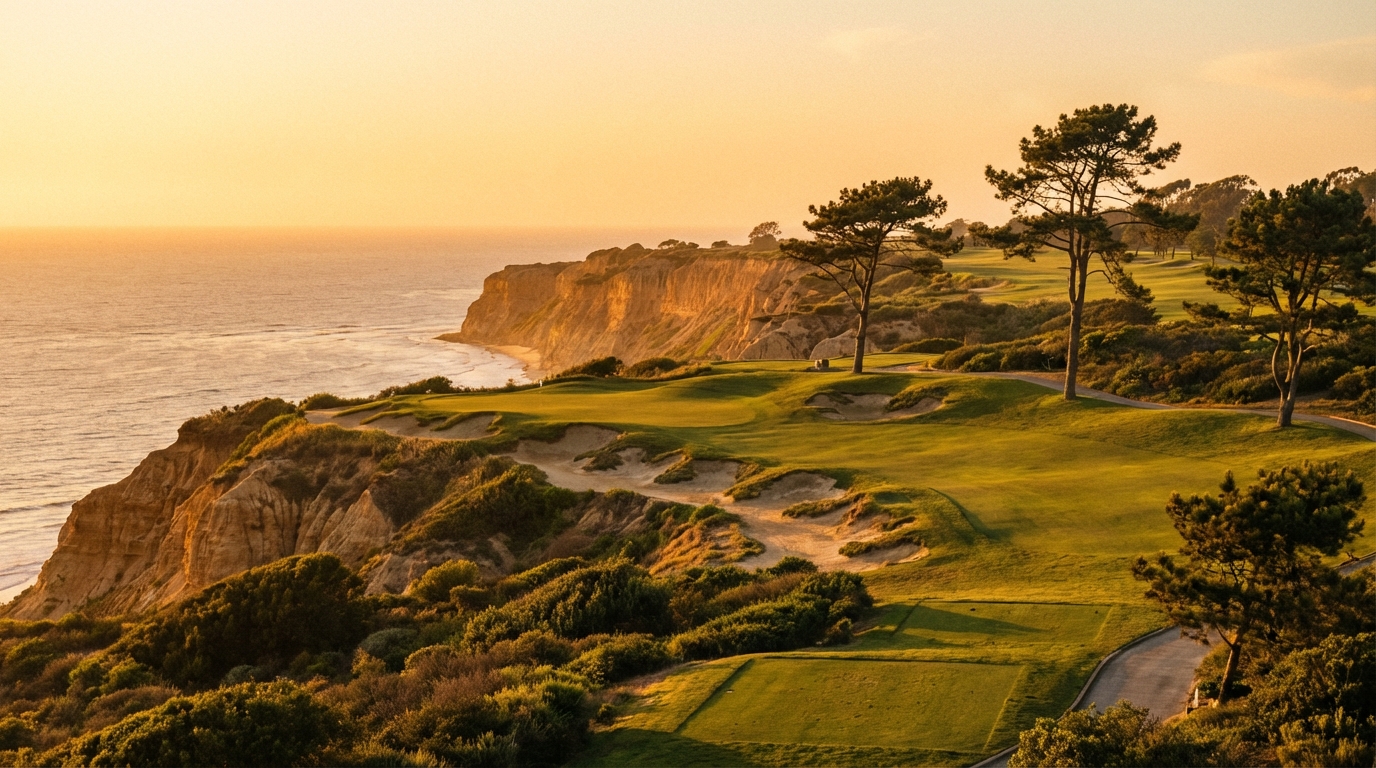 Scenic view of Torrey Pines Golf Course cliffs overlooking the Pacific Ocean