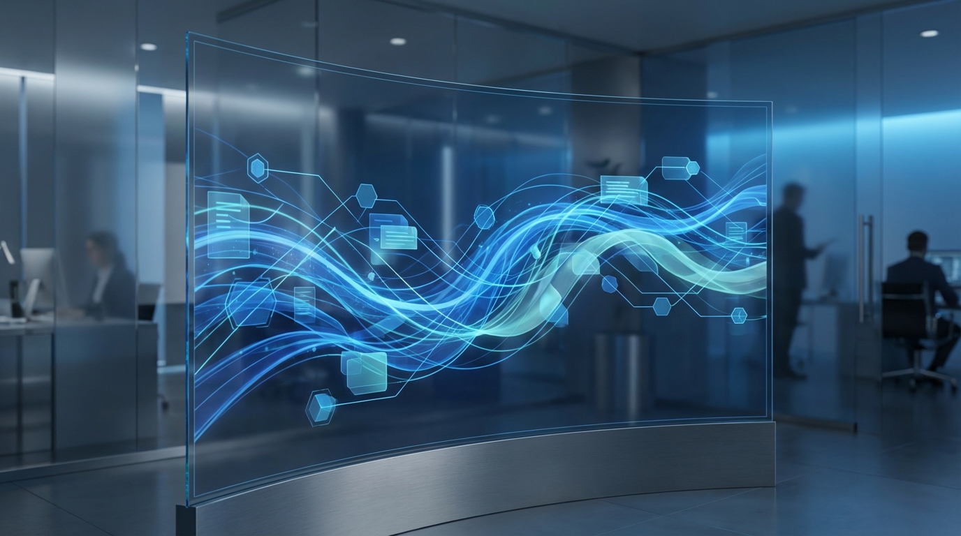 Digital financial dashboard displaying abstract payment data streams in glowing blue lines