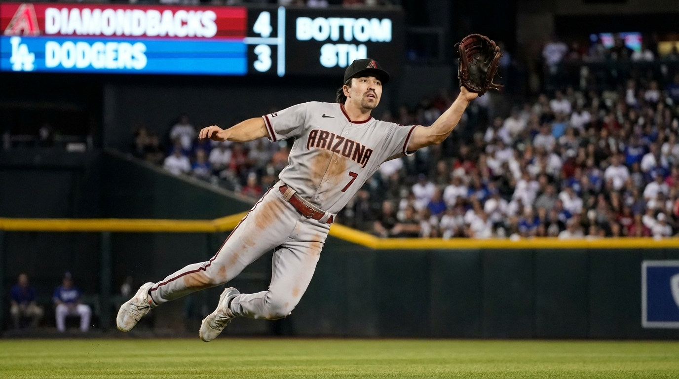 Corbin Carroll of the Arizona Diamondbacks looking focused on the baseball field during a game