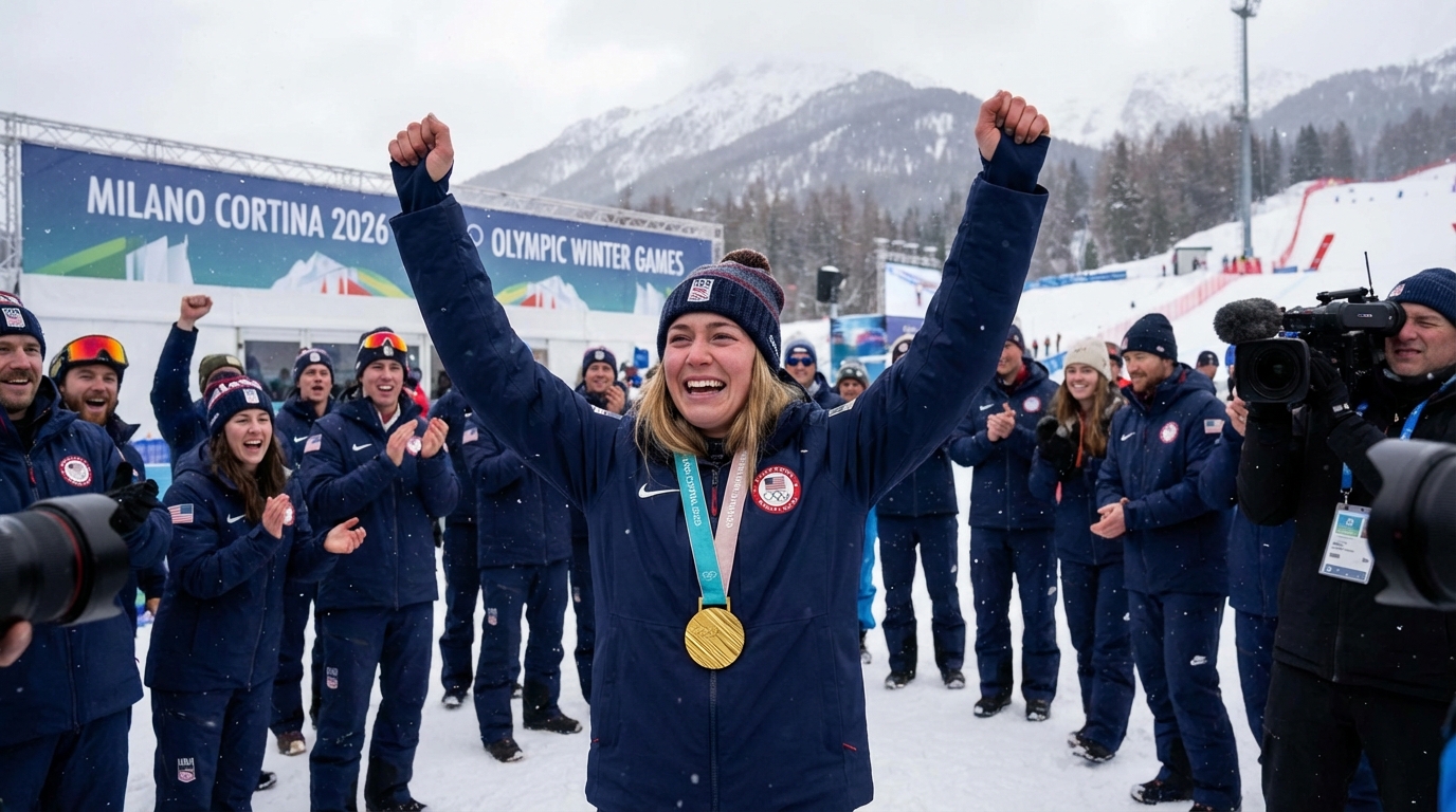 Liz Lemley competing in the dual moguls event at the 2026 Winter Olympics