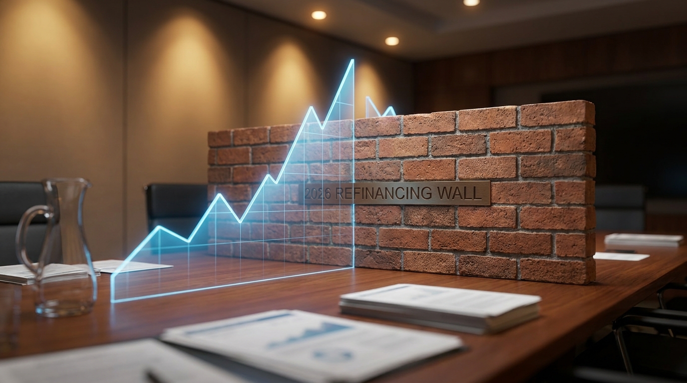 {'prompt': 'Abstract financial concept showing an upward trending line graph abruptly stopped by a solid brick wall...
