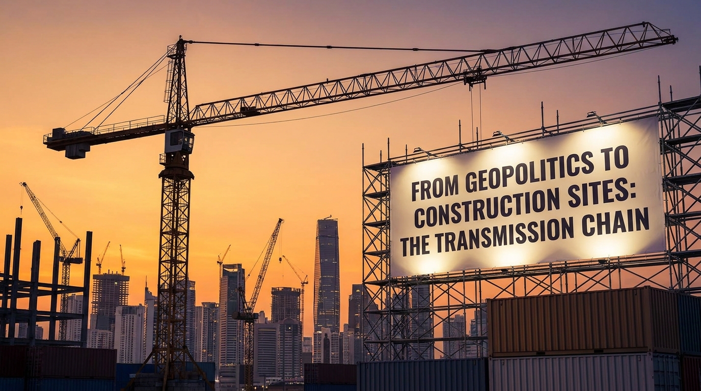commercial construction site crane silhouette sunset global macro economy