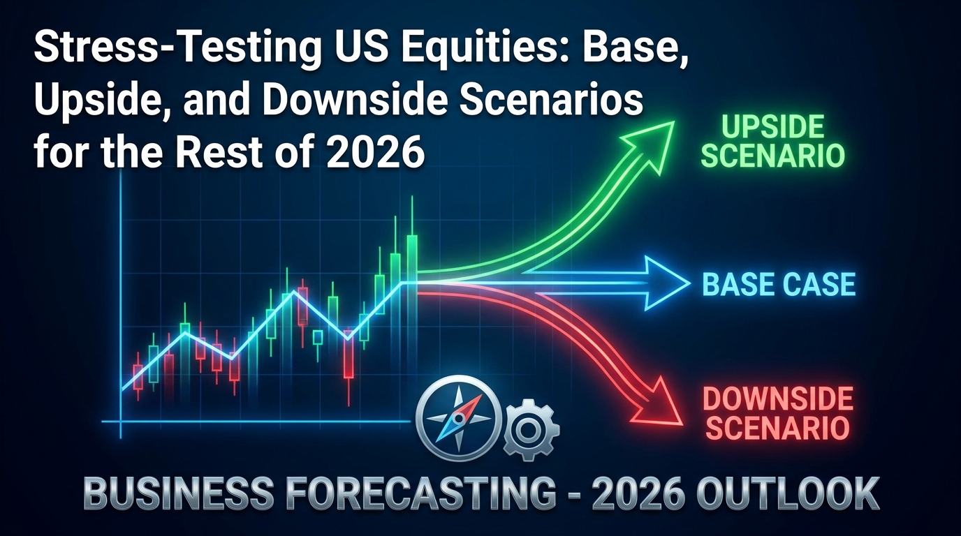 Financial chart splitting into three distinct projected paths upward downward and flat abstract business...