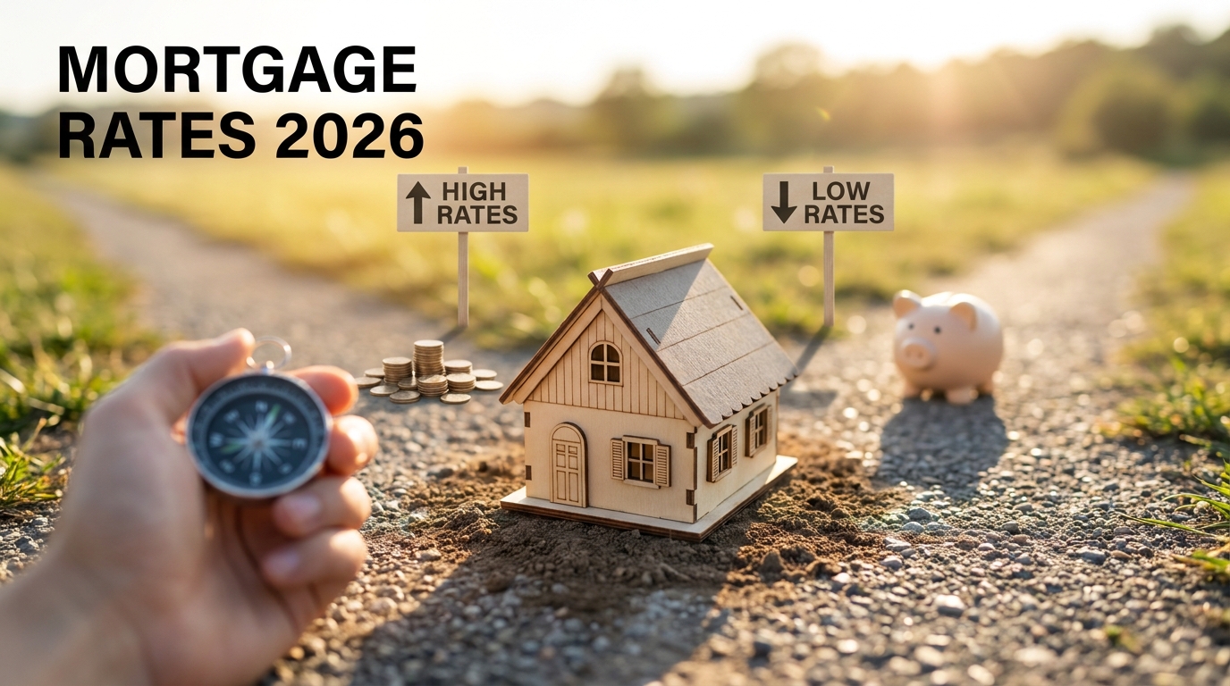 miniature house model standing at a crossroads or diverging paths financial concept stock photo...