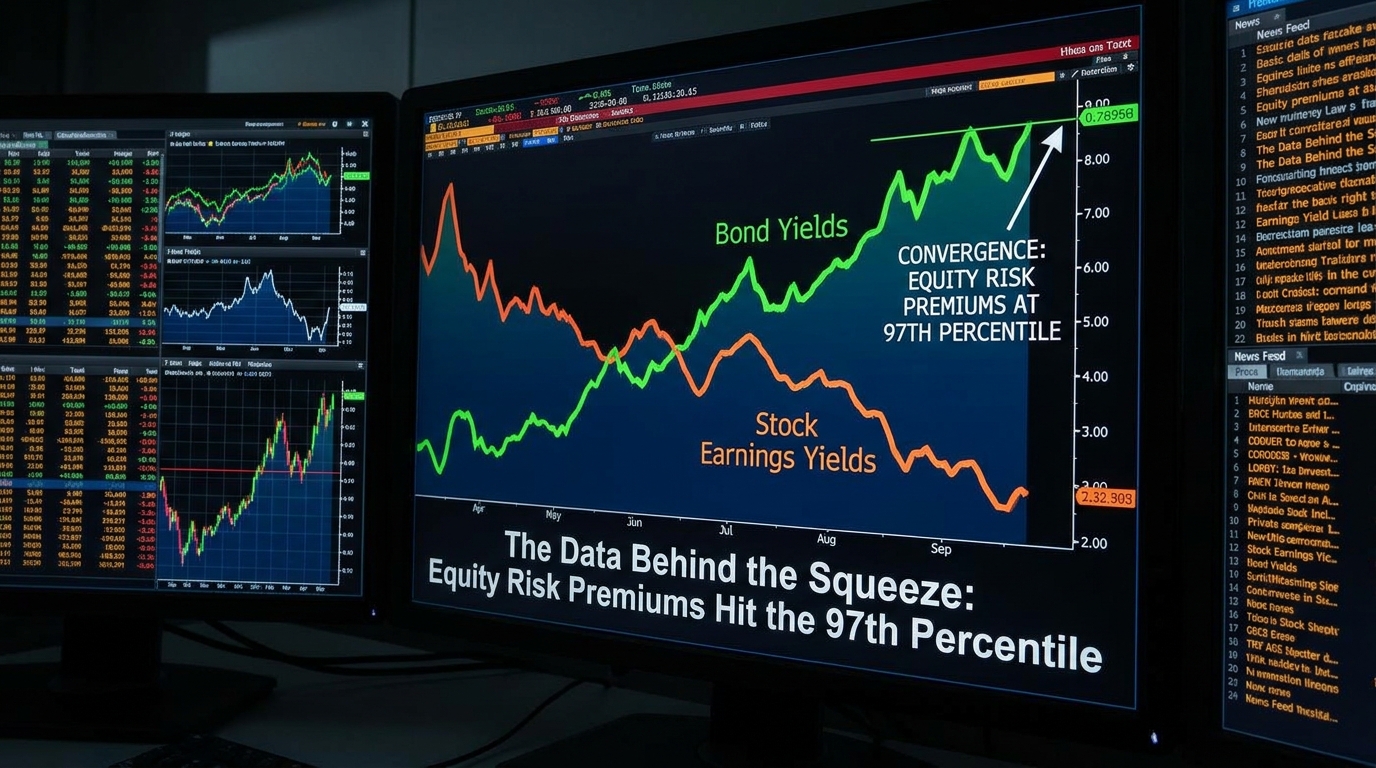 Close up of a professional financial trading terminal showing two line charts converging, representing bond...
