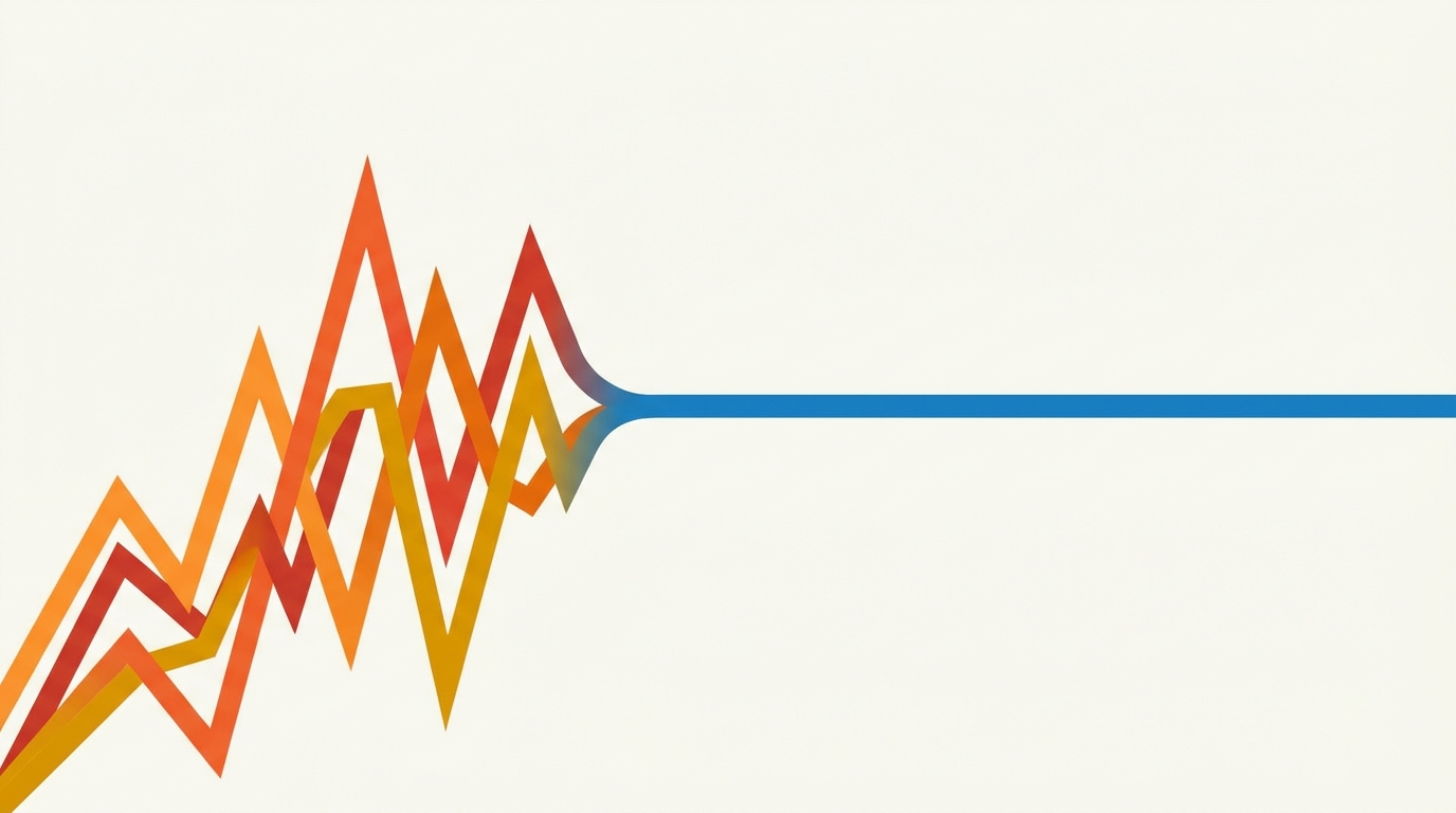 A clean, modern vector illustration of a stylized line chart. The left side of the chart features steep...