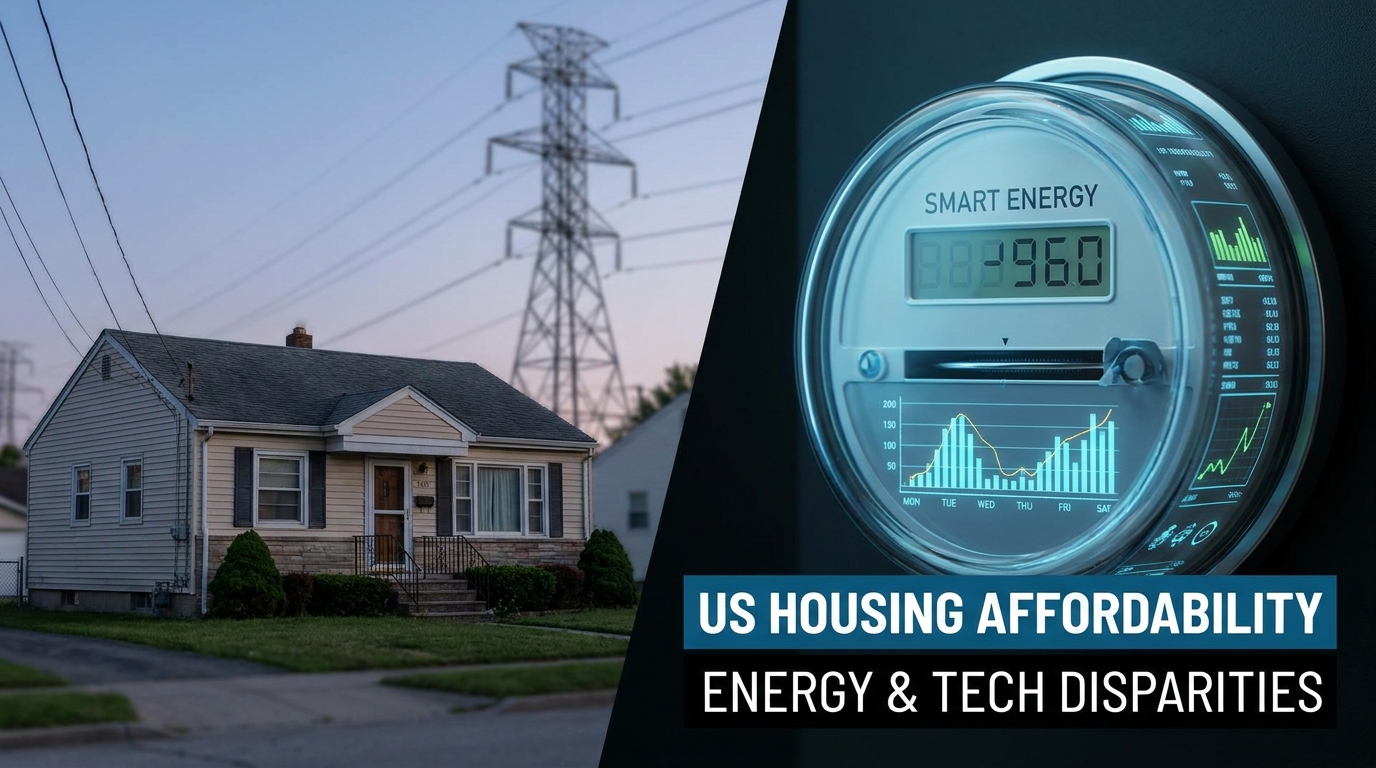 residential house with electricity transmission towers in background or glowing energy meter concept